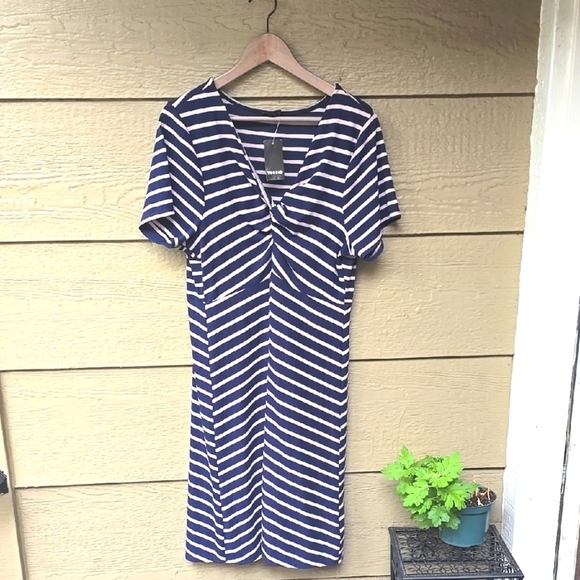 Torrid Navy Stripe mini rib knit Twist Front skater Dress 2x Nwt New 1820 - Picture 5 of 12